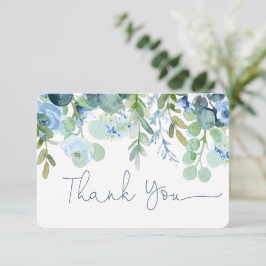 Carte de remerciement florale à l'aquarelle bleue (Debout devant)