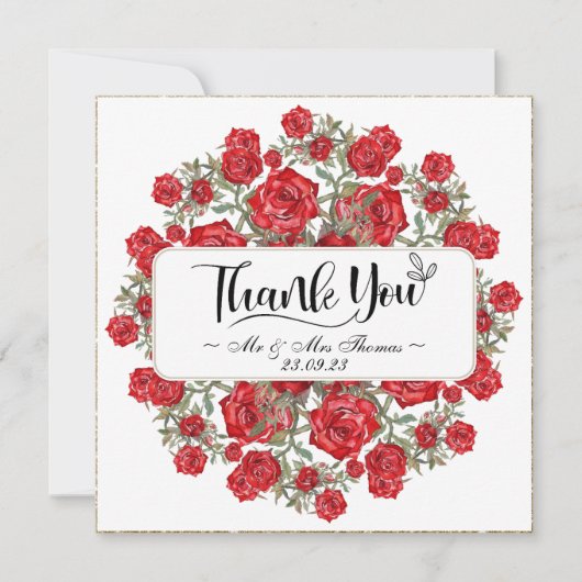 Carte de remerciement florale à l'aquarelle Rose r (Devant)