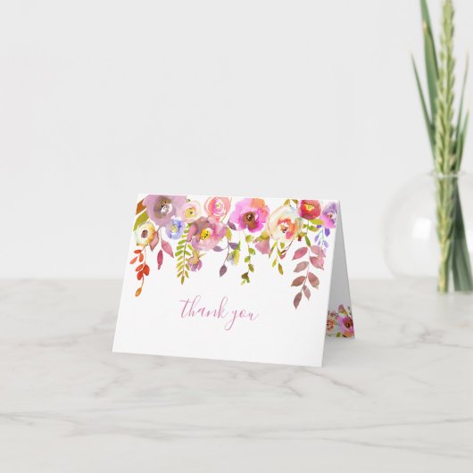 Carte de remerciement florale aquarelle rose chic (Devant)