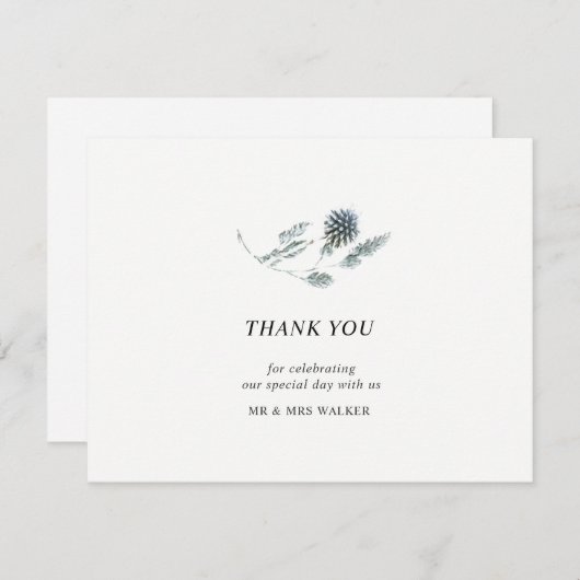 Carte de remerciement florale Bleu Chardon - à pla (Devant / Derrière)