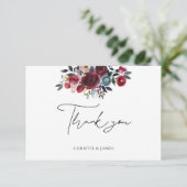 Carte de remerciement florale bordeaux aquarelle (Debout devant)