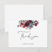 Carte de remerciement florale bordeaux aquarelle (Devant / Derrière)