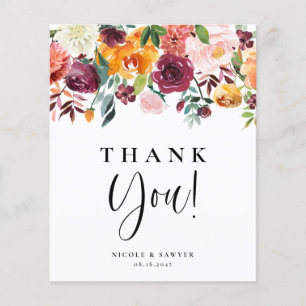 Carte de remerciement florale de fleurs automnales