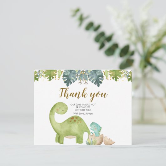 Carte de remerciement florale de verdure de dinosa (Debout devant)