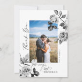 Carte de remerciement florale noire et blanche per (Devant)