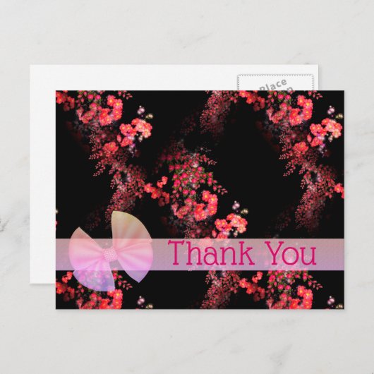 Carte de remerciement florale rose élégante sur fo (Devant / Derrière)