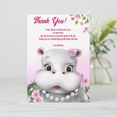 Carte de remerciement florale rose hippopotame (Debout devant)