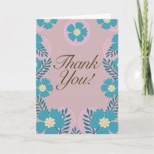 Carte de remerciement florale rose sarcelle
