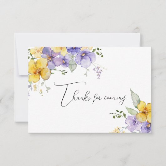 Carte de remerciement florale violet jaune Merci d (Devant)