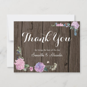 Carte de remerciement florale violette en bois rus