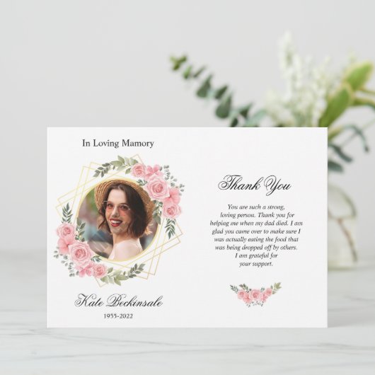 Carte de remerciement funéraire florale (Debout devant)