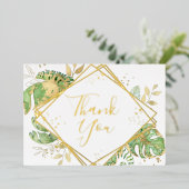 Carte de remerciement géométrique doré et feuillag (Debout devant)