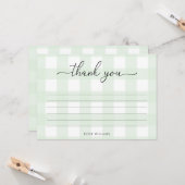 Carte de remerciement Gingham Vert Menthe (Devant/Arrière en situation)