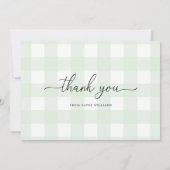 Carte de remerciement Gingham Vert Menthe (Dos)