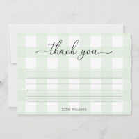 Carte de remerciement Gingham Vert Menthe