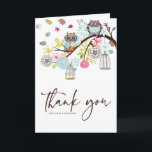 Carte de remerciement Hiboux colorés et Feuilles t<br><div class="desc">Carte de remerciement Hiboux colorés et Feuilles tombantes 
 
 Cette carte de remerciement colorée pour le printemps/automne fait partie d'une suite de mariage. Les articles assortis sont disponibles dans ma boutique.</div>