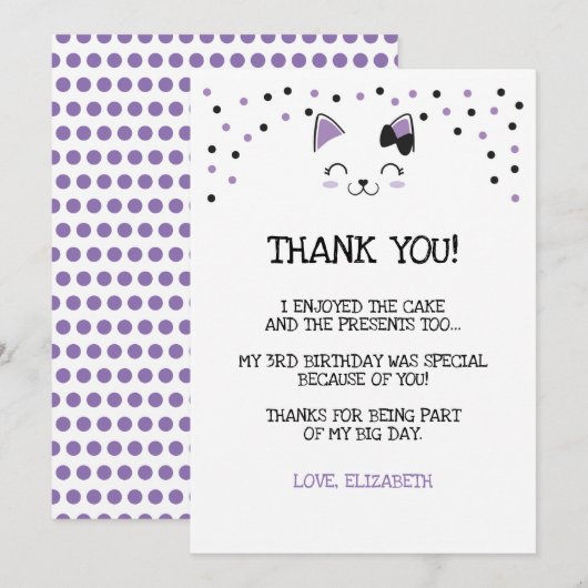 Carte de remerciement Kitty Cat (Devant / Derrière)