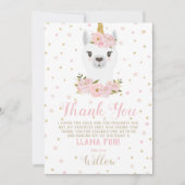 Carte de remerciement licorne lama fille florale r (Devant)