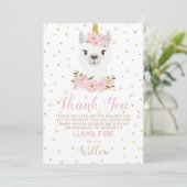 Carte de remerciement licorne lama fille florale r (Debout devant)