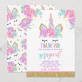 Carte de remerciement licorne magique Fête de lico (Devant / Derrière)