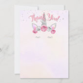 carte de remerciement licorne rose argent (Devant)