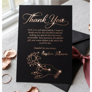 Carte de remerciement main de lotus en or rose