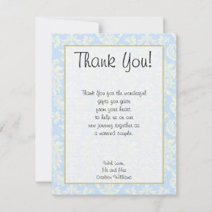 Carte de Remerciement Mariage Bleu/Blanc Damassé à