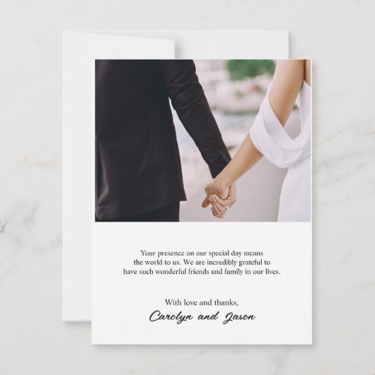 Carte de remerciement Mariage de script simple et (Dos)