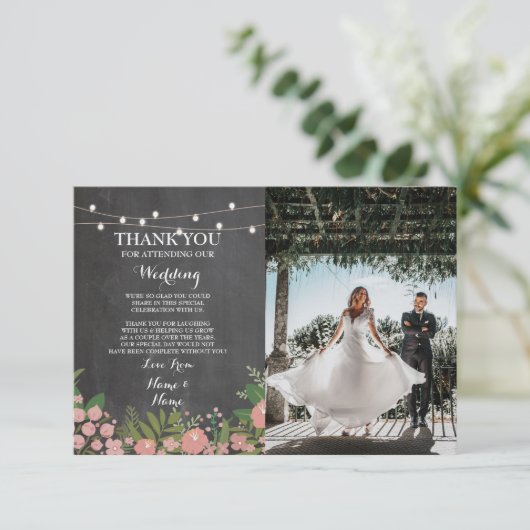 Carte de Remerciement Mariage Fleurs de Craie Pic (Debout devant)