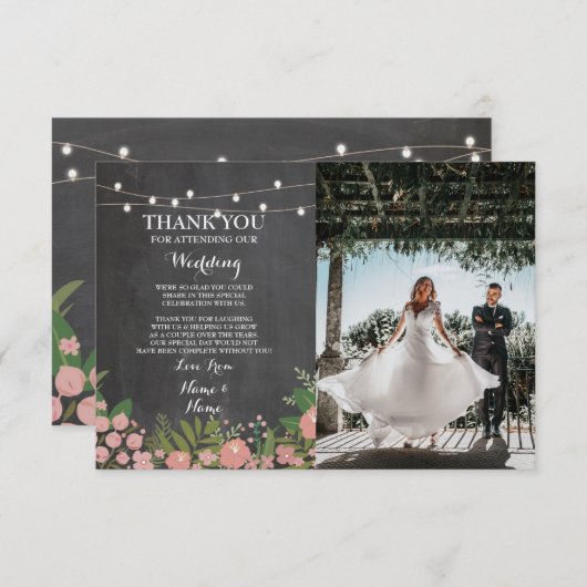 Carte de Remerciement Mariage Fleurs de Craie Pic (Devant / Derrière)