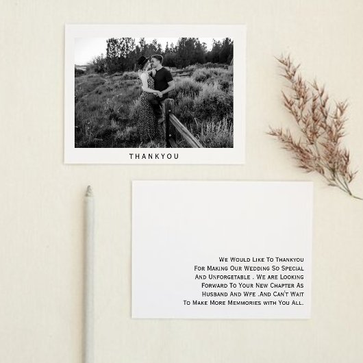 Carte de remerciement mariage minimaliste avec pho