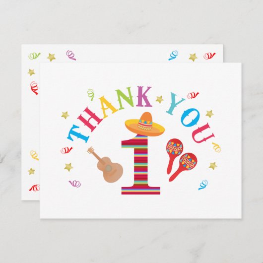 Carte de remerciement mexicaine mignonne pour 1er (Devant / Derrière)