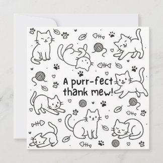 Carte de remerciement minimale doodle de chat