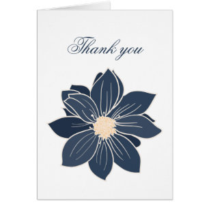 Carte de remerciement moderne florale bleu marine 