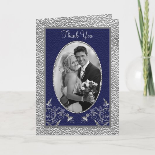 Carte de remerciement Navy et Pewter avec photo (Devant)