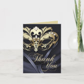 Carte de remerciement noire Mascarade Or (Devant)