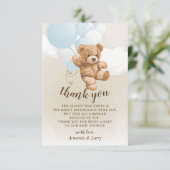 Carte de remerciement Ourson avec ballons bleus (Debout devant)