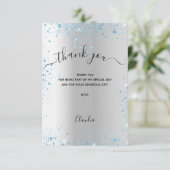Carte de remerciement pailletée bleu argenté (Debout devant)