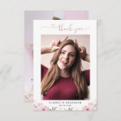 Carte de remerciement photo 2 Écriture cœur floral (Devant / Derrière)