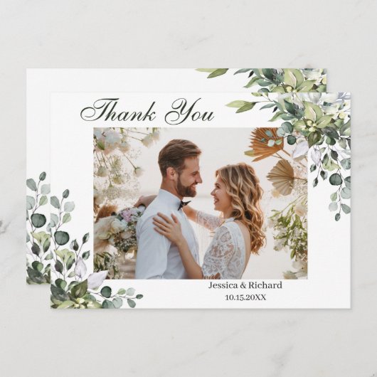 Carte de remerciement PHOTO à l'aquarelle Eucalypt (Devant / Derrière)