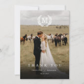 Carte de remerciement photo à monogramme de crête (Devant)