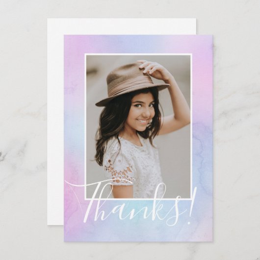 Carte de remerciement photo aquarelle pastel viole (Devant / Derrière)