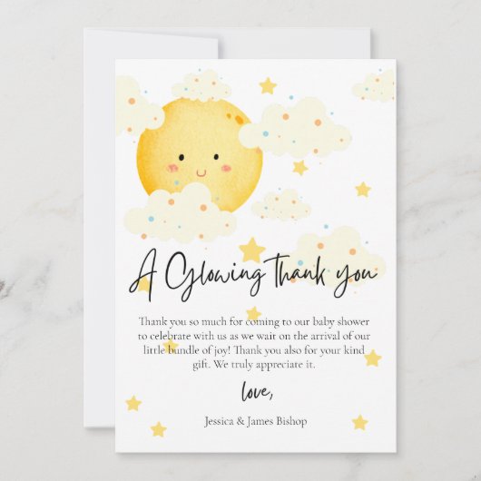 Carte de remerciement photo Baby Shower Lune et Ét (Devant)
