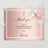 Carte de remerciement photo de baptême rose gold f (Devant)