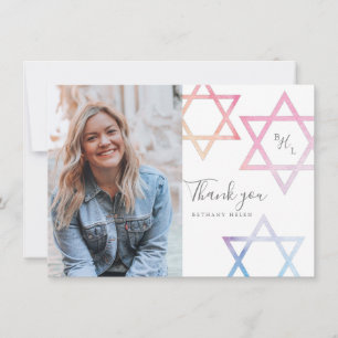 Carte de remerciement photo de Bat Mitzvah aquarel