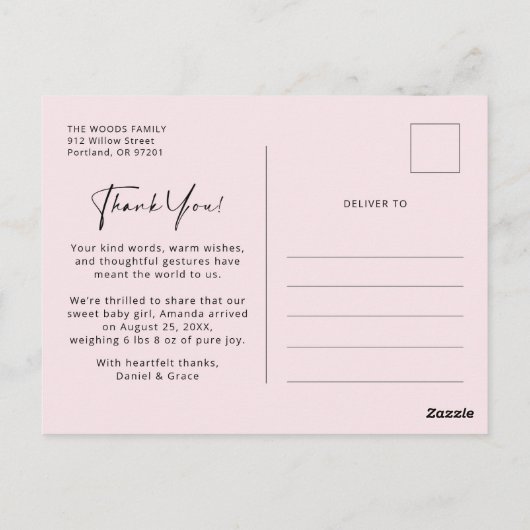 Carte de remerciement photo de bébé fille (Dos)