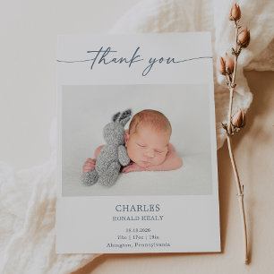 Carte de remerciement photo de bébé simple et élég