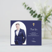 Carte de remerciement photo de confirmation garçon (Debout devant)