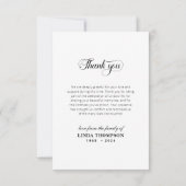 Carte de remerciement photo de deuil élégante (Dos)