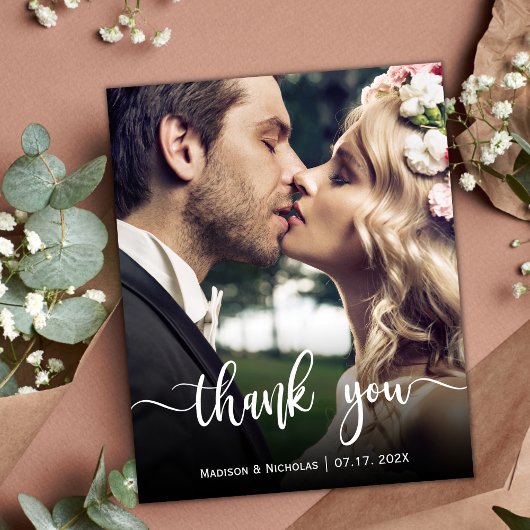 Carte de remerciement photo de mariage à scénario